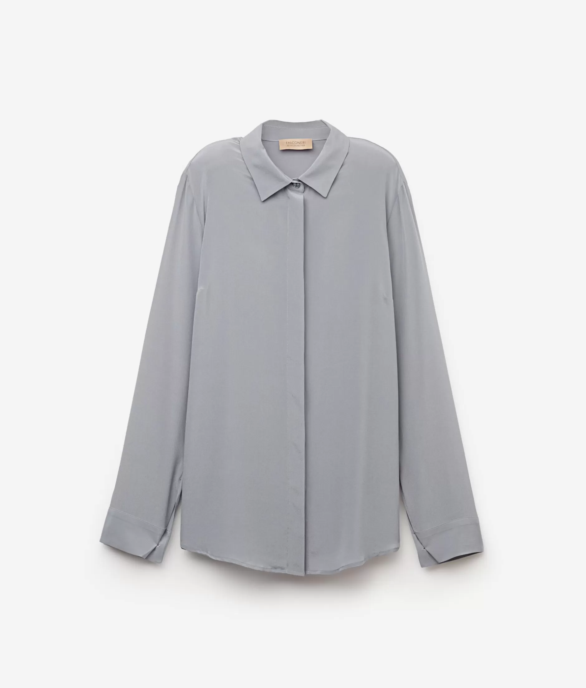 Camicia Elegante Falconeri in Seta Grigio Perla - Collo Classico con Dettagli di Lusso