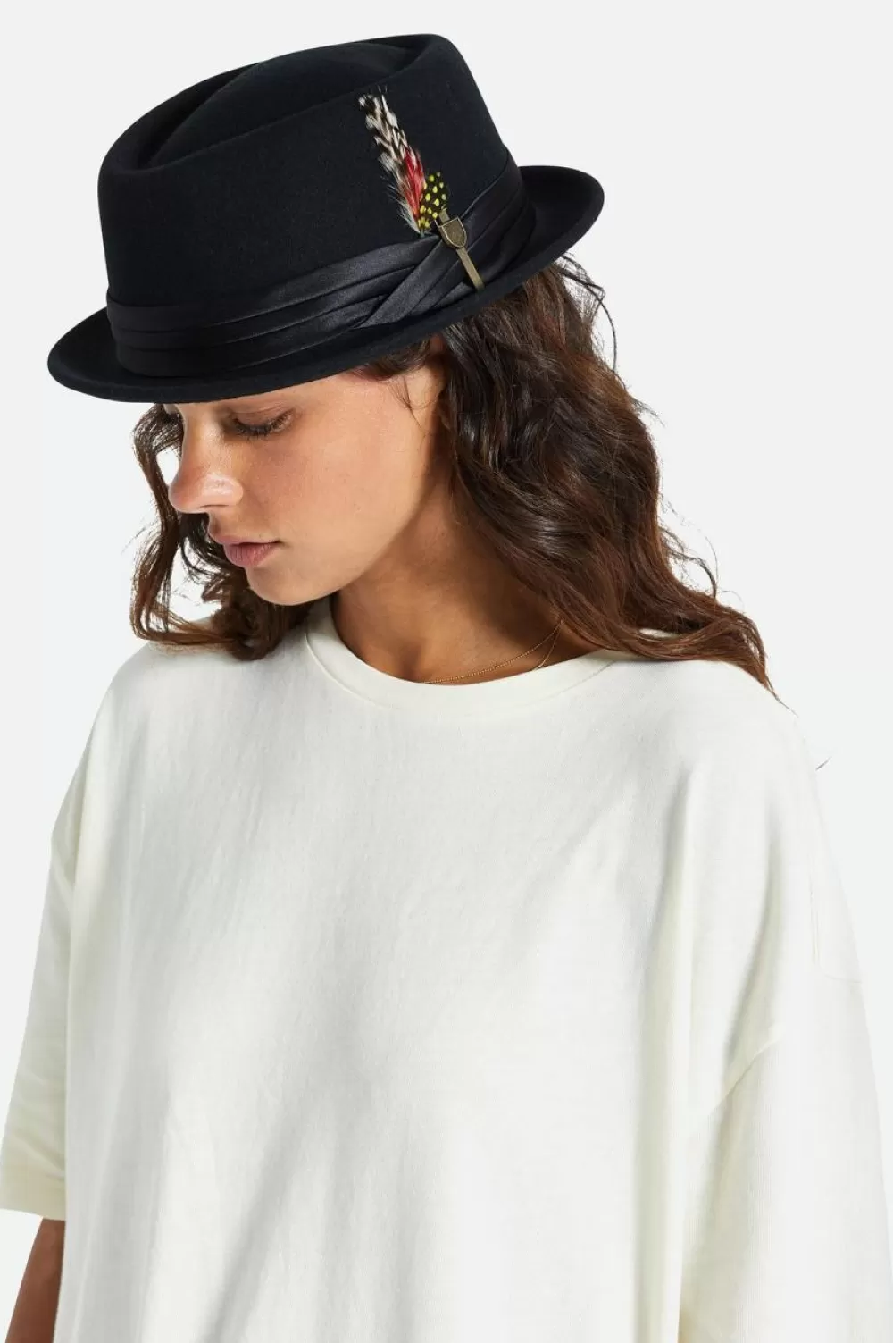 Cappello Pork Pie Brixton Stout con Ampie Tese - Fedore Stilizzati per Donna, Copricapo Eleganti con Bordo Completo