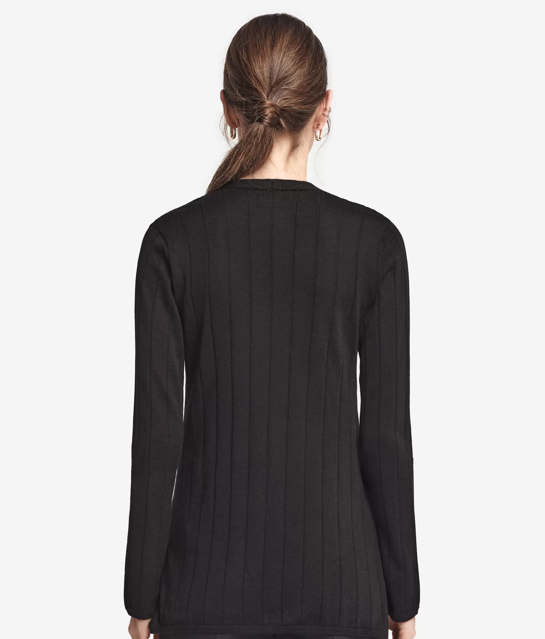 Hot Falconeri - Cardigan in Cashmere Superfine con Scollo a V e Coste Larghe - Nero Mod. 9107