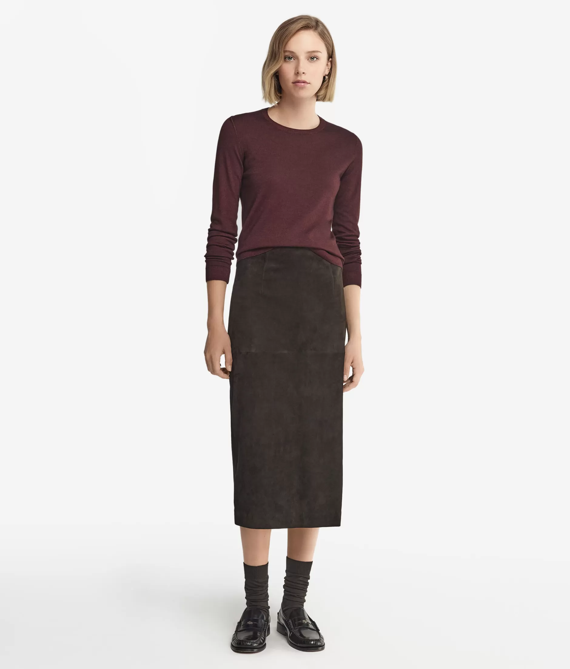 Falconeri Maglione in Cashmere Ultrafine Tinto a Capo - Borgogna Intenso con Rifiniture Ebano, Confezione Morbida ed Elegante