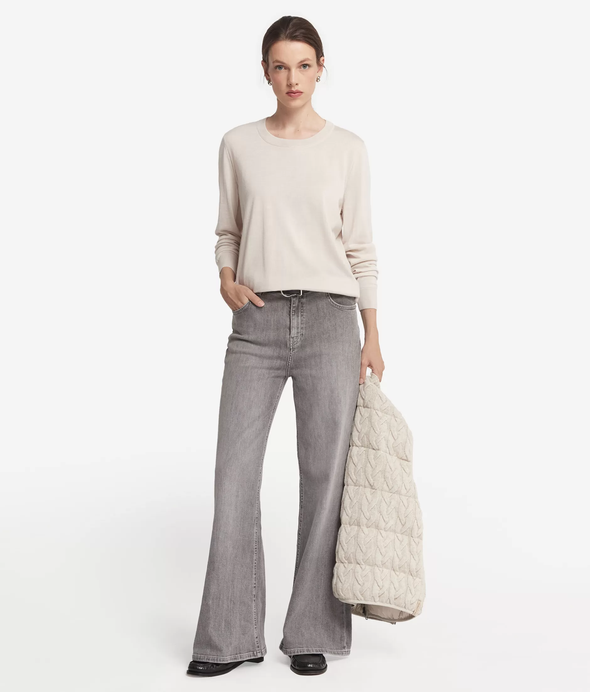 Maglione Falconeri in Cashmere Superfine Girocollo - Tonalità Avorio e Alabastro Chiaro, Confortevole e Lusso Accessibile