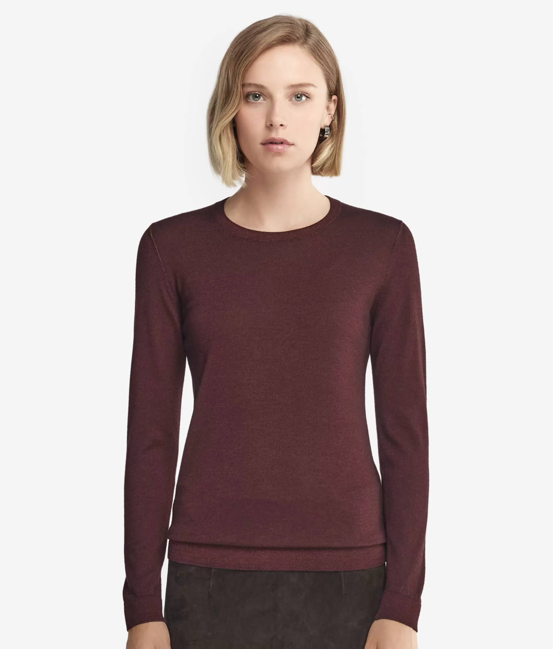Falconeri Maglione in Cashmere Ultrafine Tinto a Capo - Borgogna Intenso con Rifiniture Ebano, Confezione Morbida ed Elegante
