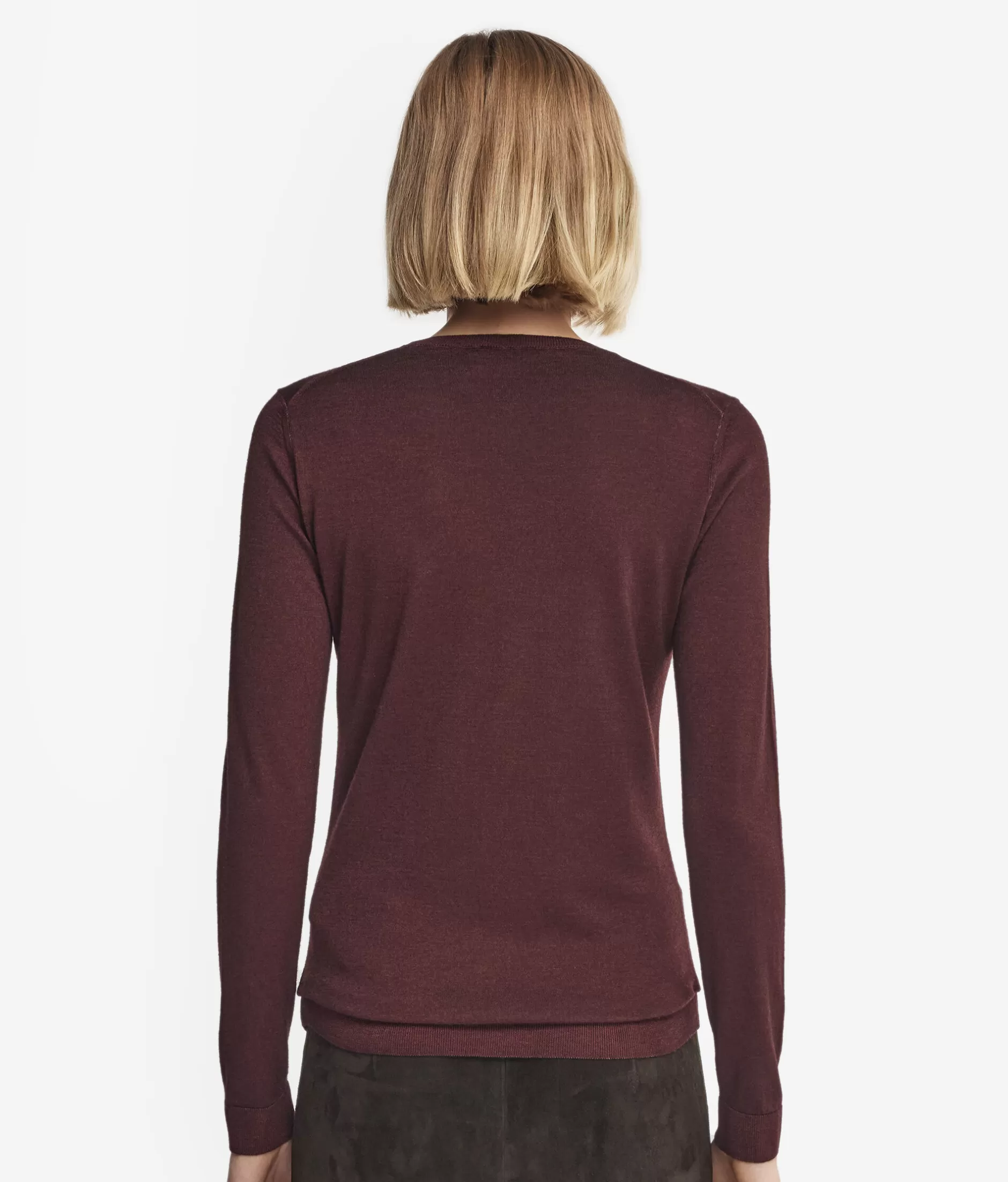 Falconeri Maglione in Cashmere Ultrafine Tinto a Capo - Borgogna Intenso con Rifiniture Ebano, Confezione Morbida ed Elegante