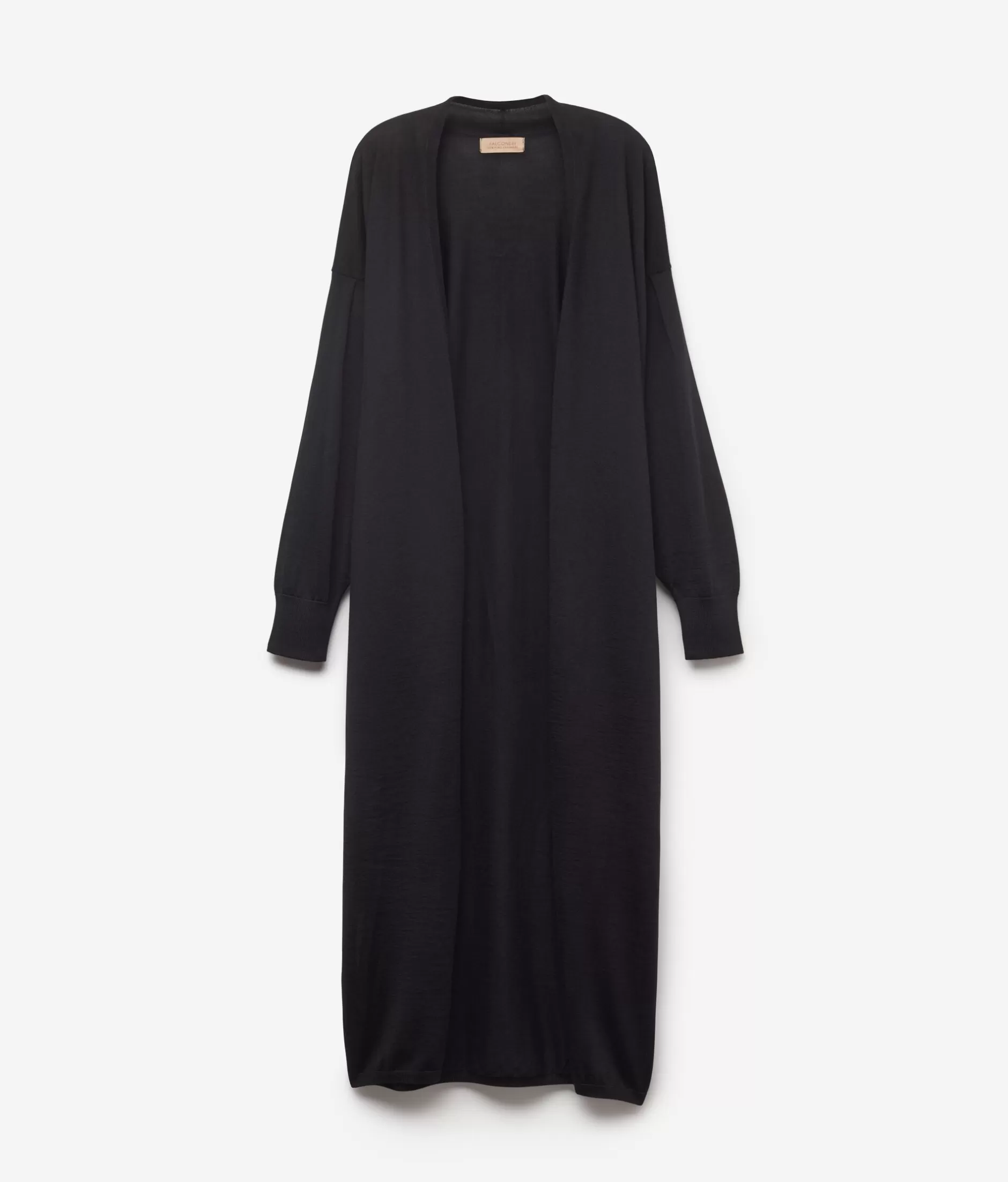 Cardigan Lungo Hot Falconeri in Puro Cashmere Ultrafine - Modello Elegante Nero 9107 per Look Lusso e Confortevole