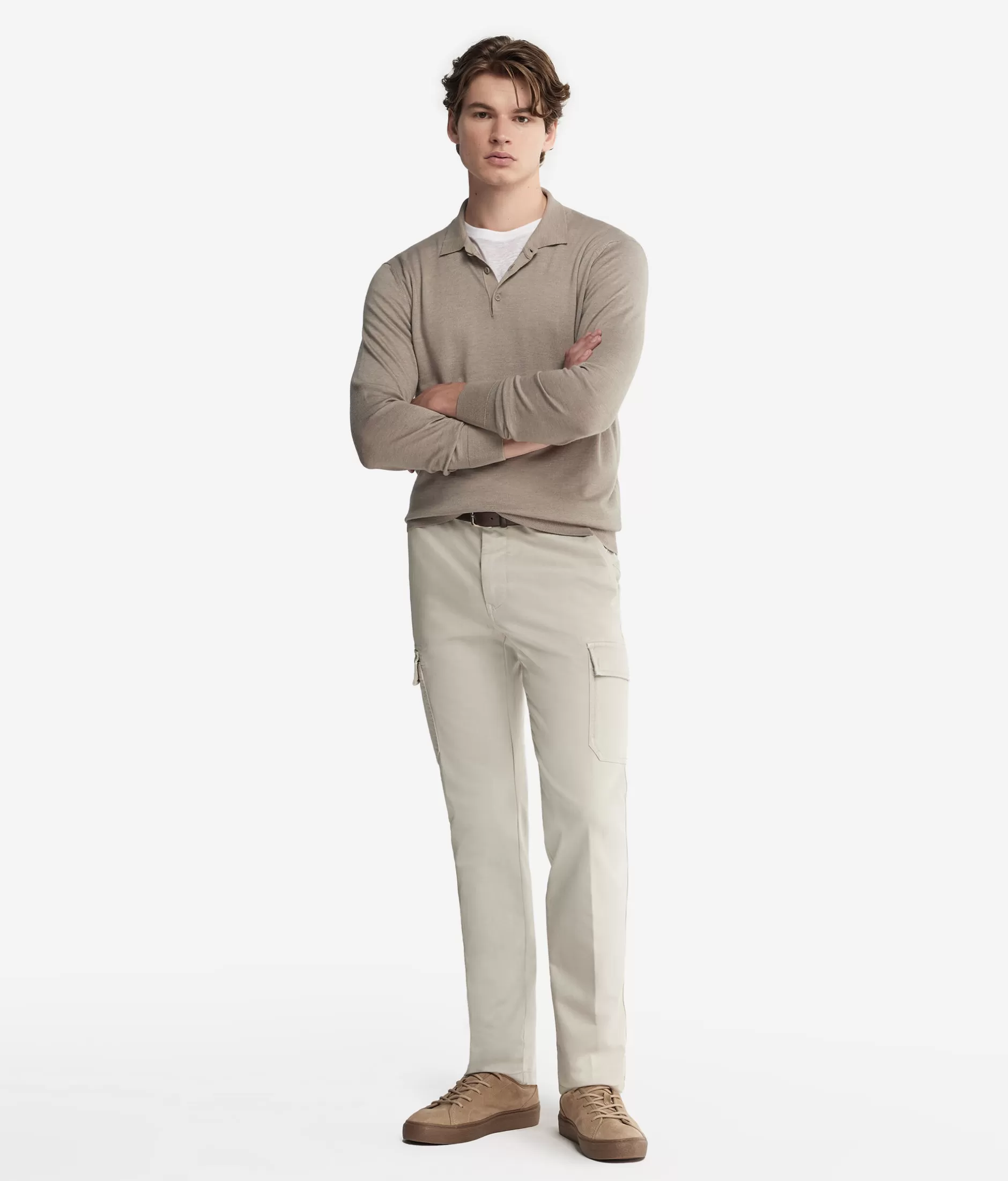 Maglioncino Polo in Cashmere Ultrafine Falconeri Clearance - Tinto a macchina nella nuance sabbia naturale con rifiniture artigianali