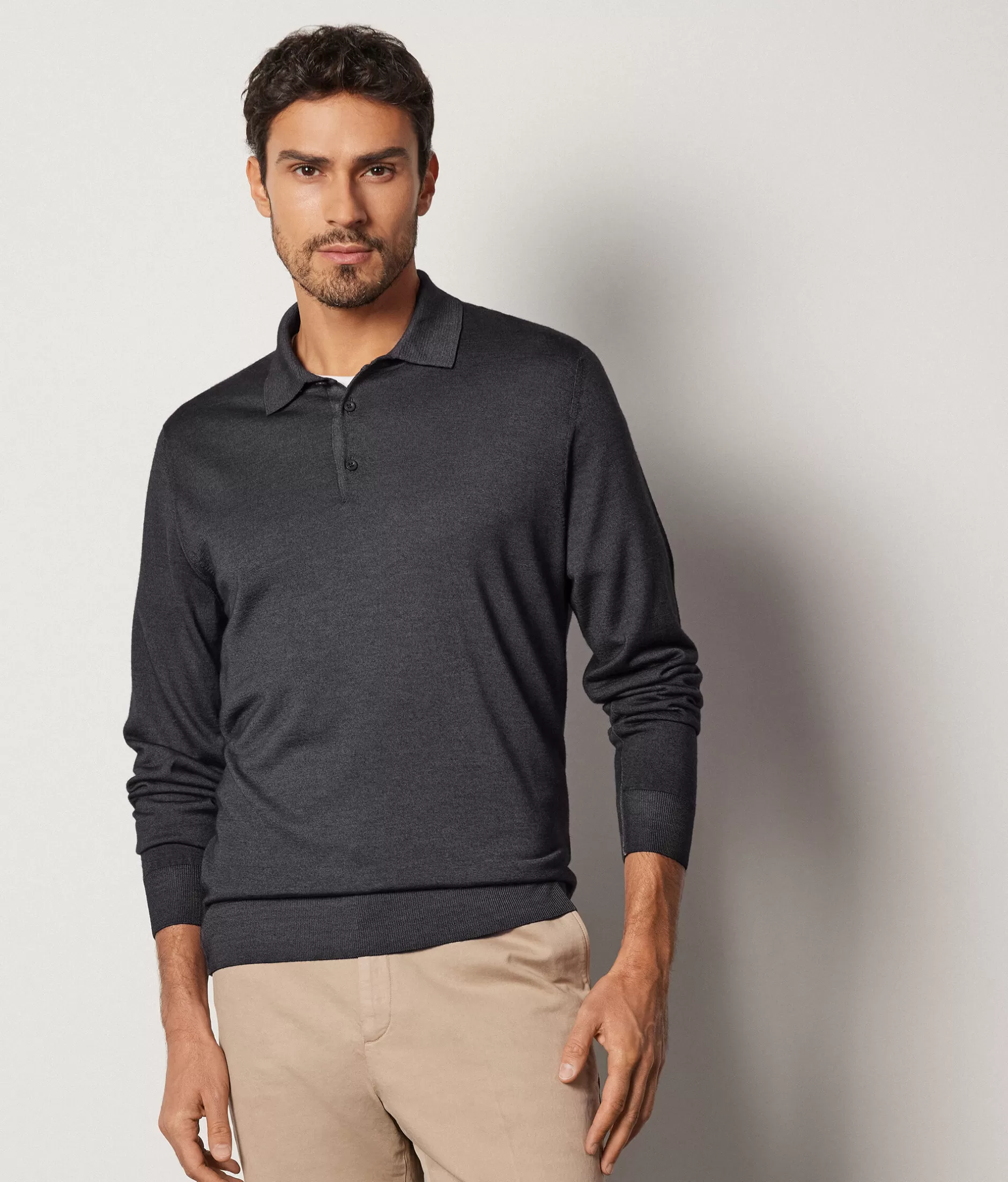 Maglia Polo in Cashmere Superfine Falconeri - Tinto a Macchina in Grafite, Grigio Antracite Elegante