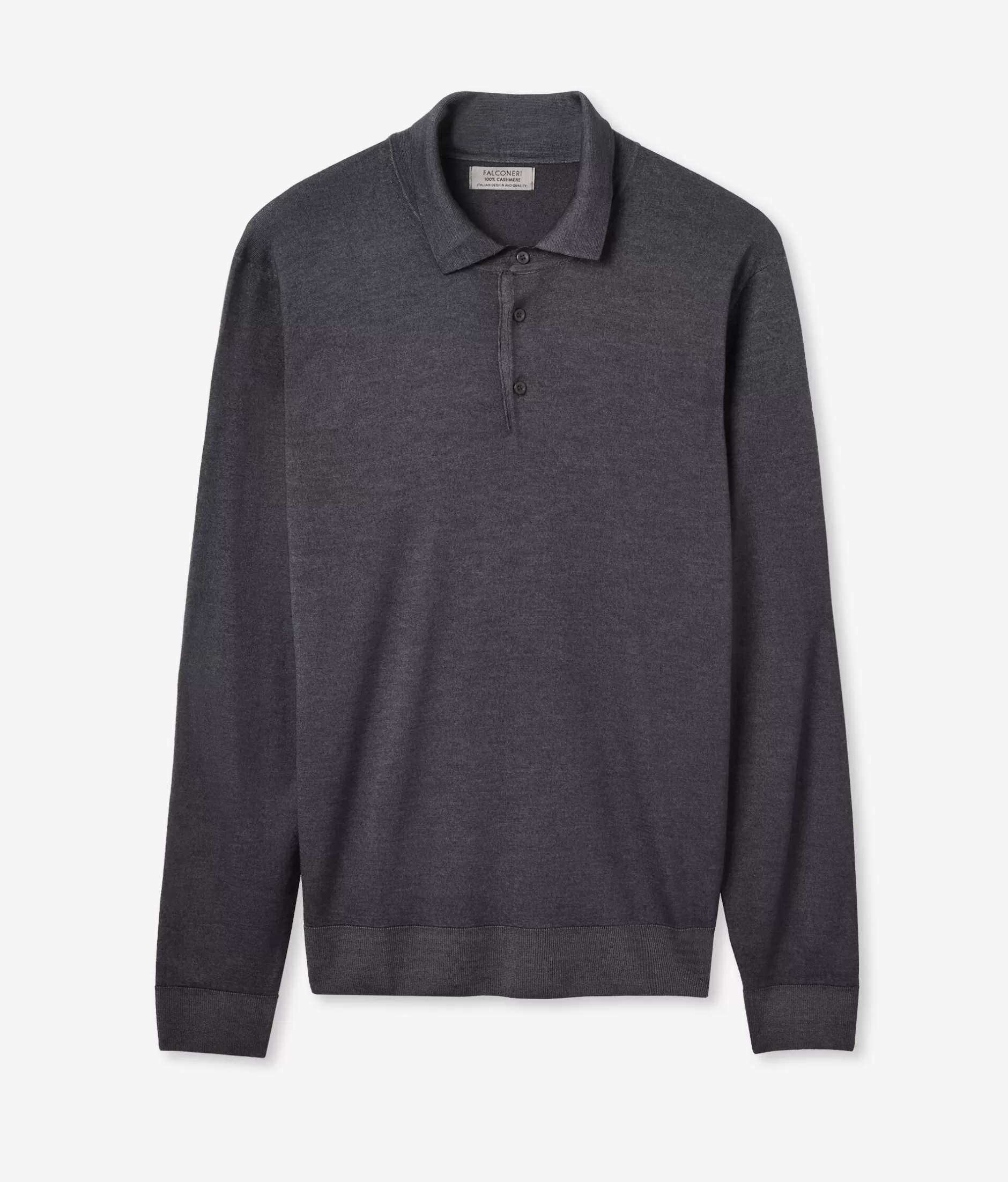 Maglia Polo in Cashmere Superfine Falconeri - Tinto a Macchina in Grafite, Grigio Antracite Elegante