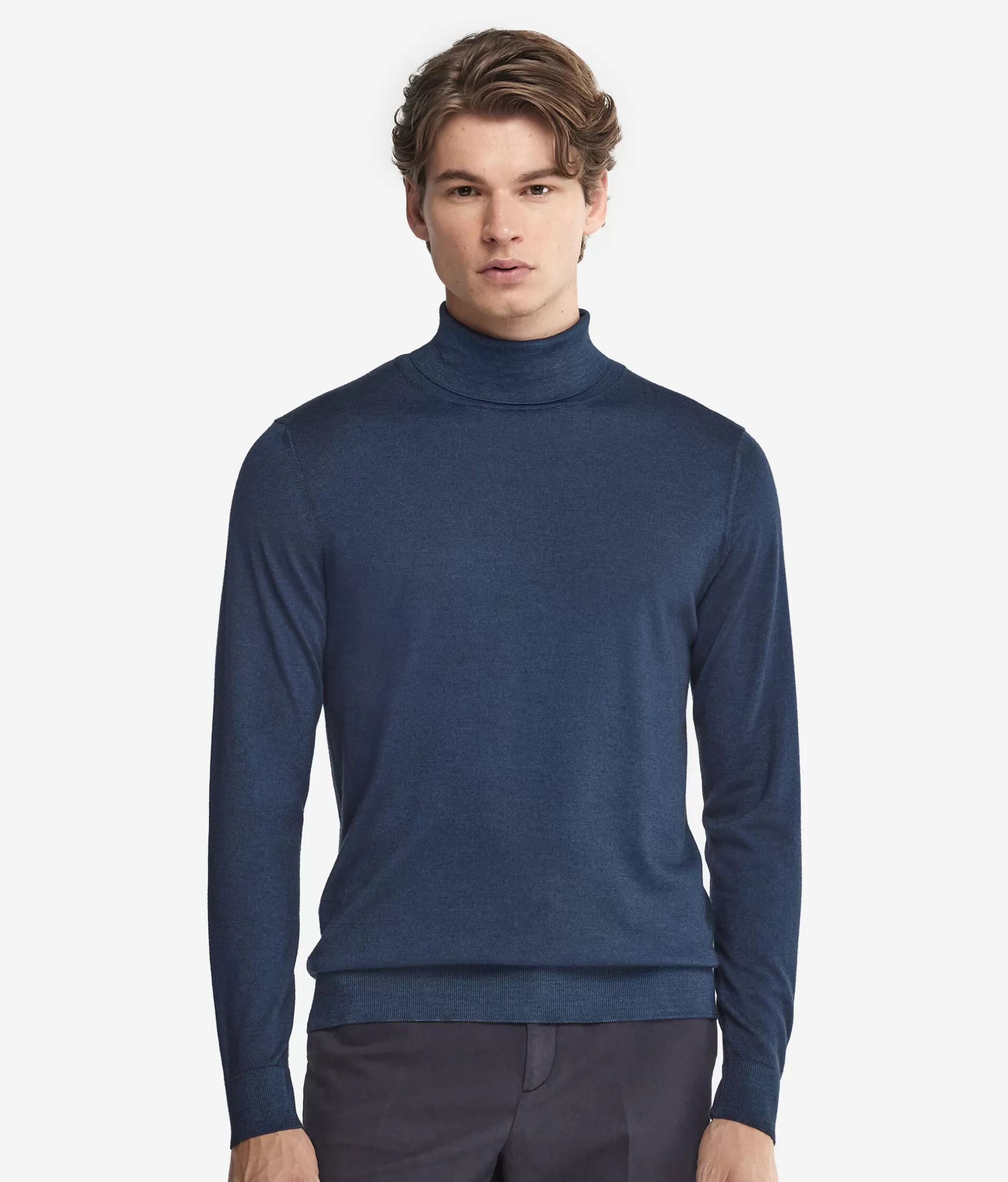 Falconeri Maglione Dolcevita Cashmere Ultrafine - Blu Crepuscolo Tinto a Mano, Morbido ed Elegante
