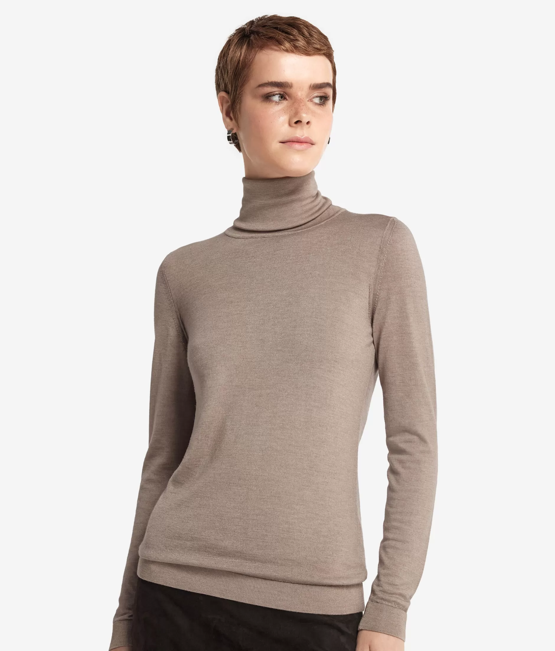 Falconeri Maglione a Collo Alto in Cashmere Ultrafine - Tinto a Capo in Tonalità Grigio Antracite e Pietra Scura