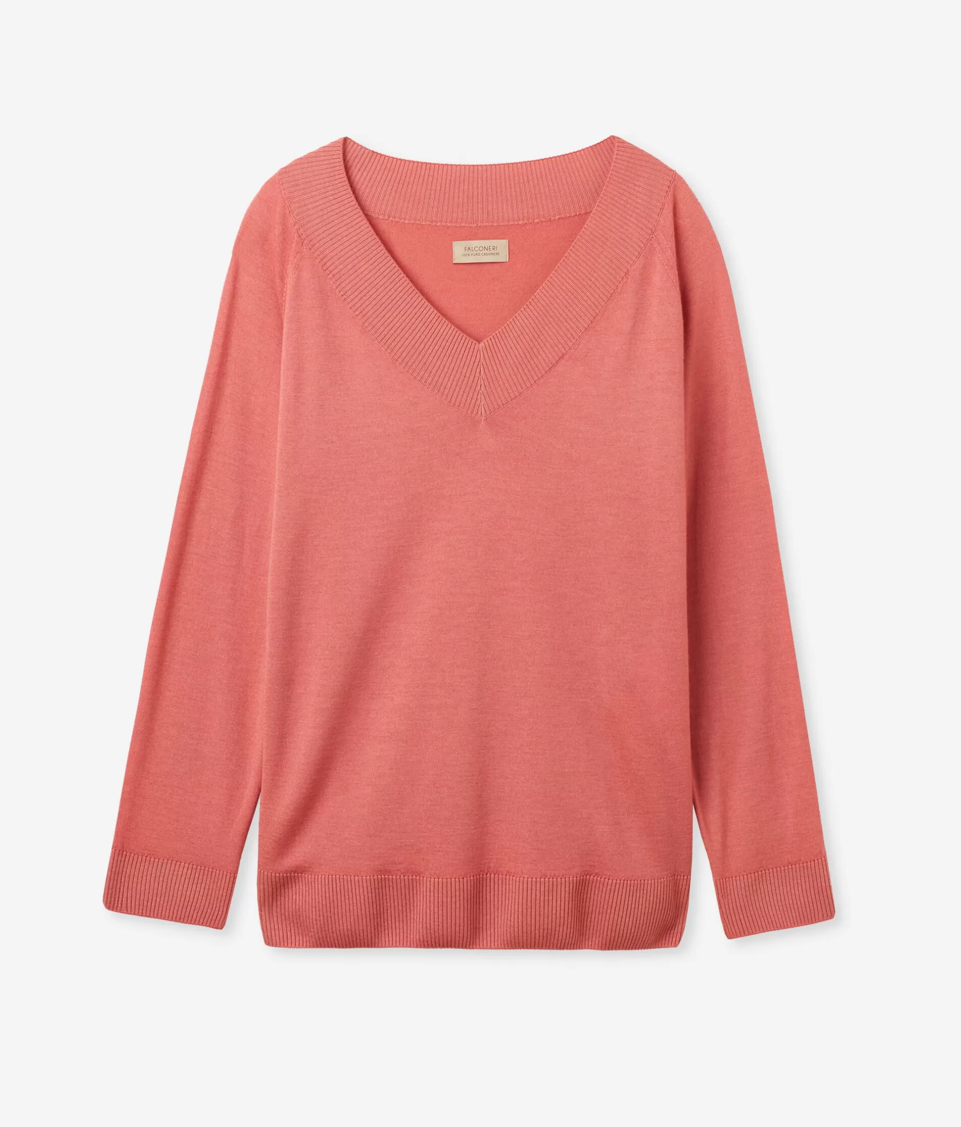 Maglione Falconeri in Cashmere Superfino con Scollatura a V - Tinto a Macchia Rosa Pesca Cod. 8981, Confezione Elegante per Look Delicato