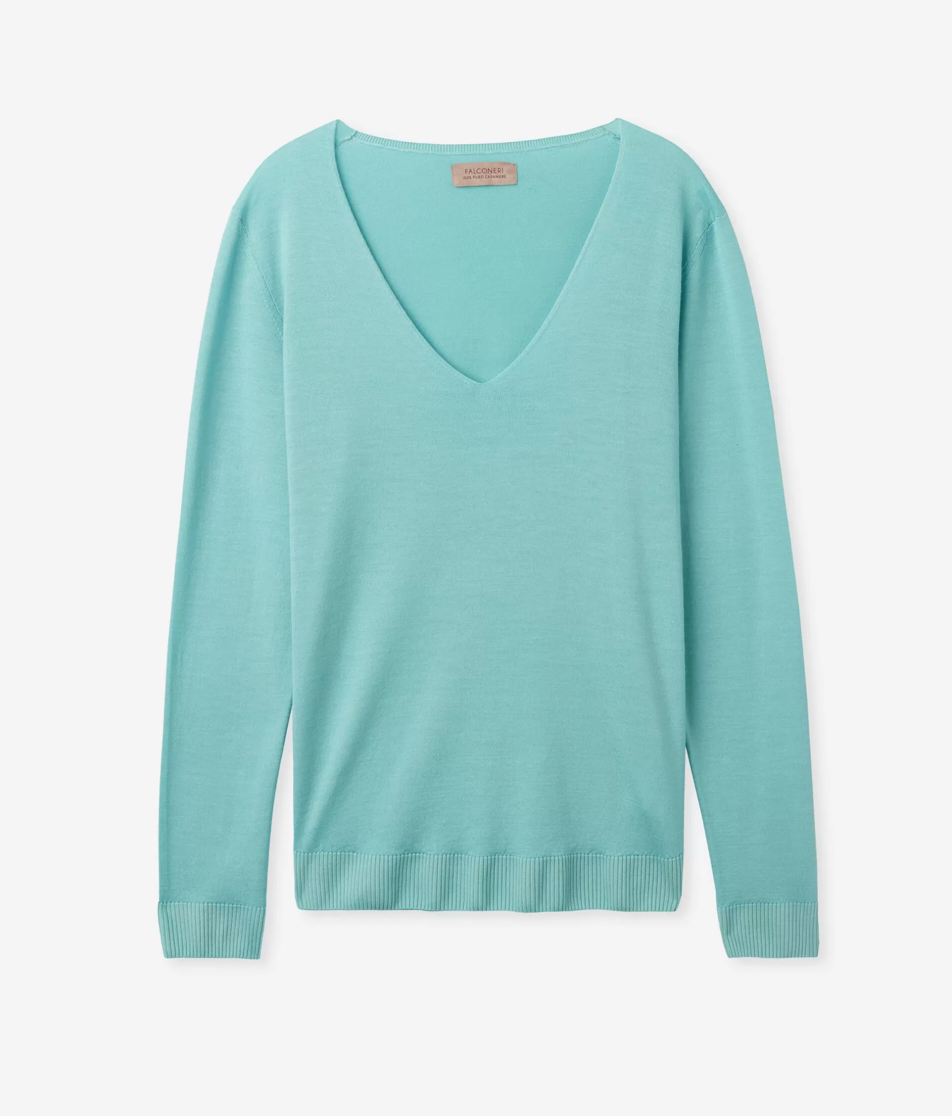 Offerta Lampo · Maglione V-Neck Falconeri in Cashmere Superfine · Blu Mare Lavato a Pigmenti · Modello 8980 · Tinto a Capo Finito