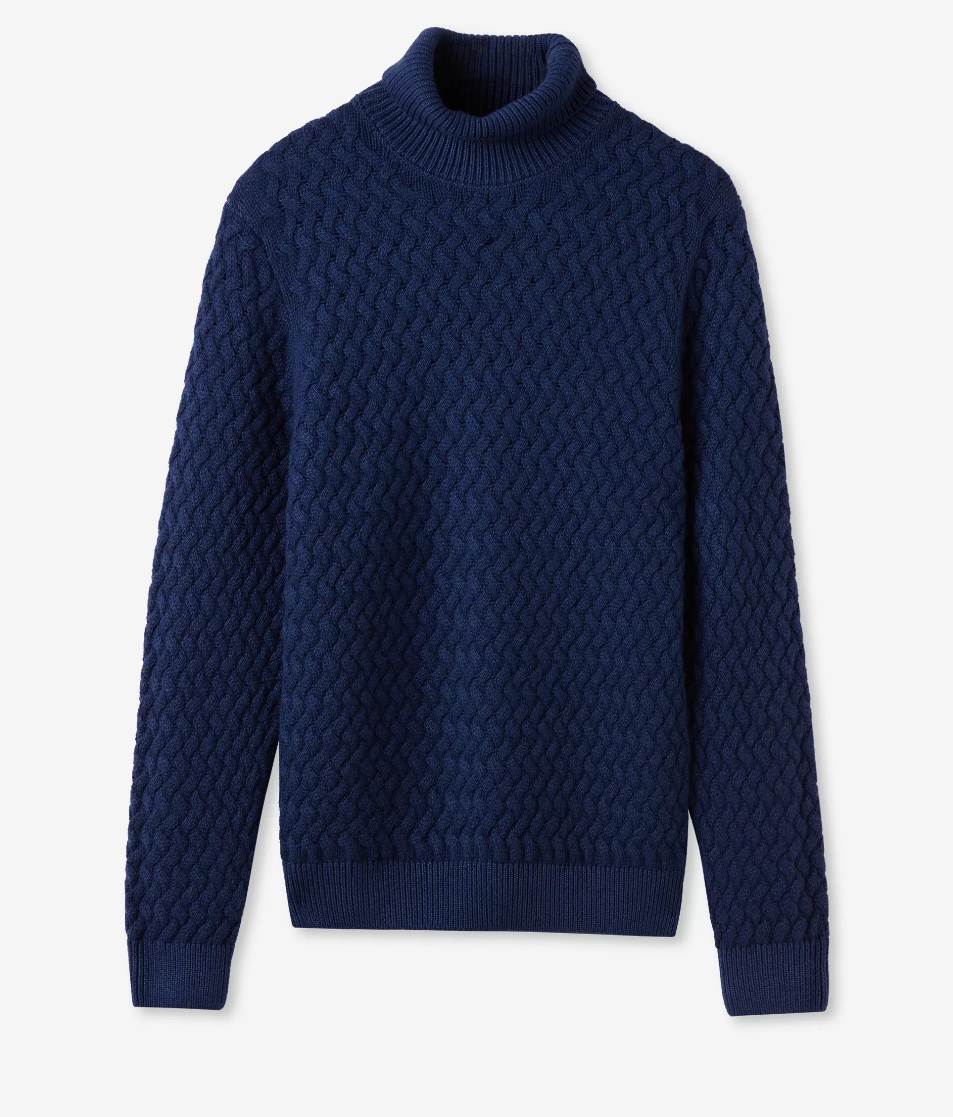 Maglione Falconeri Dolcevita a Coste Intrecciate - Super Morbida Cashmere Tinto a Indaco Dopo la Lavorazione - Abbraccio di Lusso in Tinta Unica