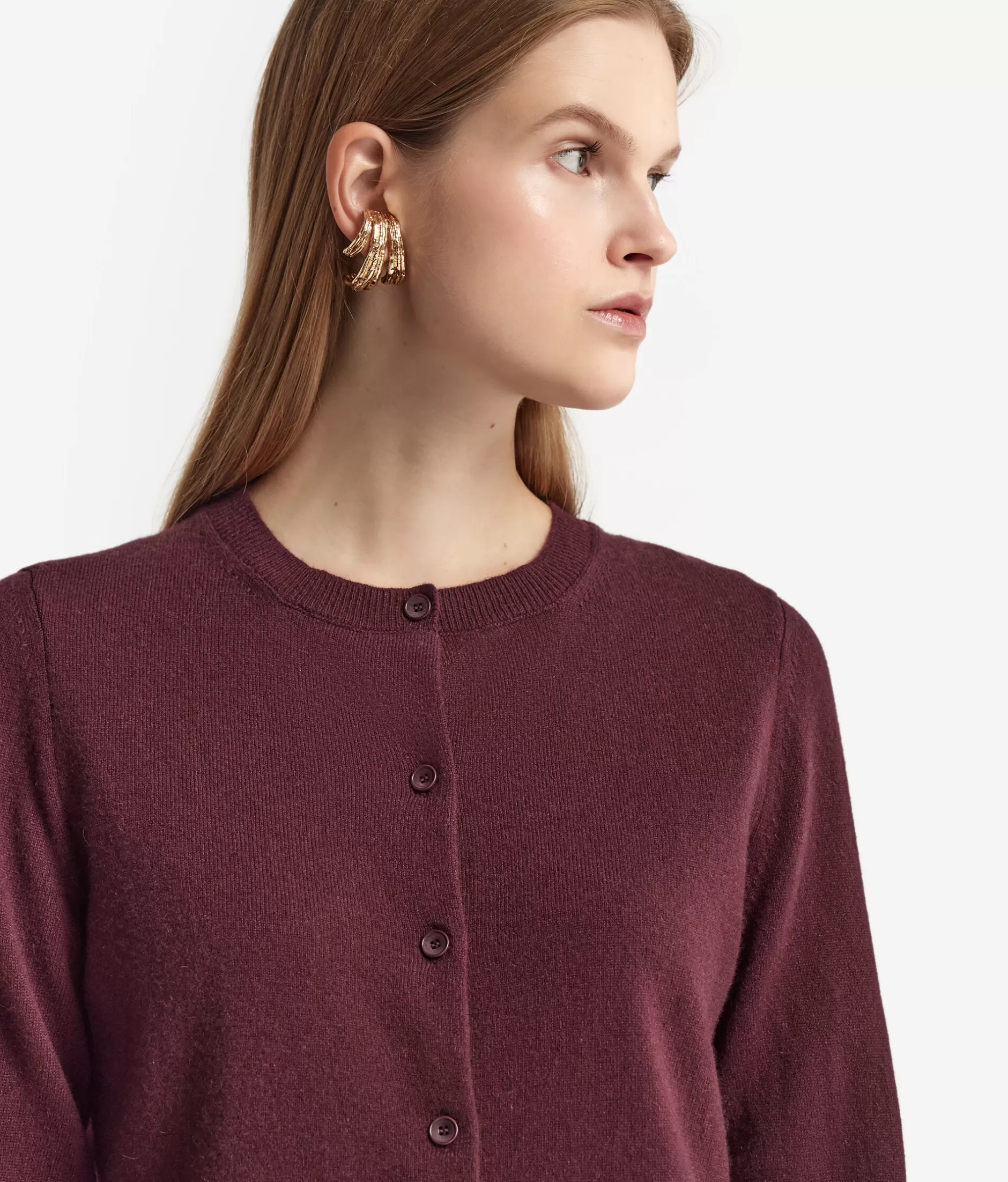 Falconeri Cardigan in Cashmere Super Morbido - Collo Tondo Borgogna Rubino, Modello 9100
