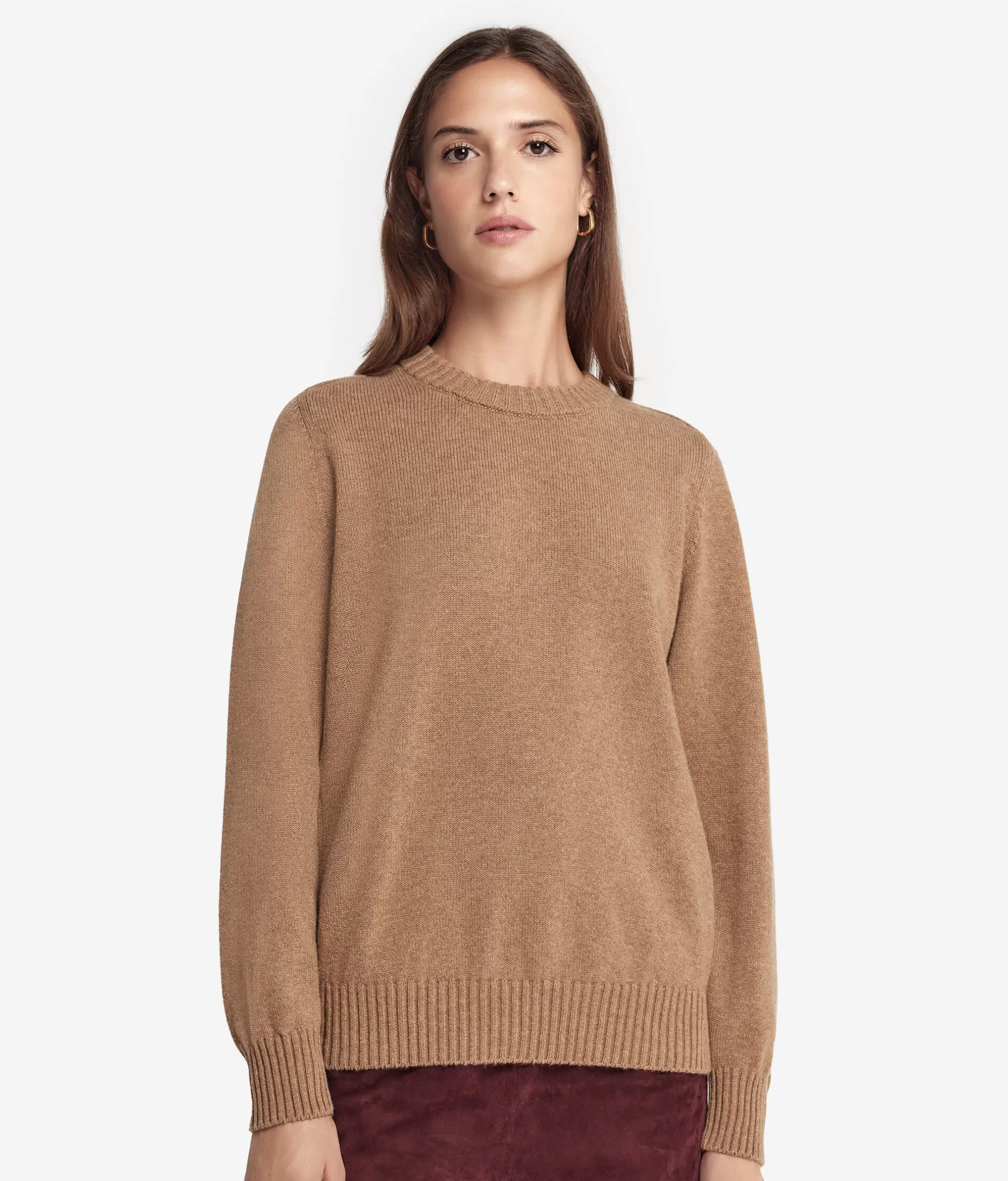 Falconeri Maglione Collo Tondo in Puro Cashmere Ultra Morbido - Maniche Raglan e Taglio Classico, Colore Naturale Beige 

（：，，