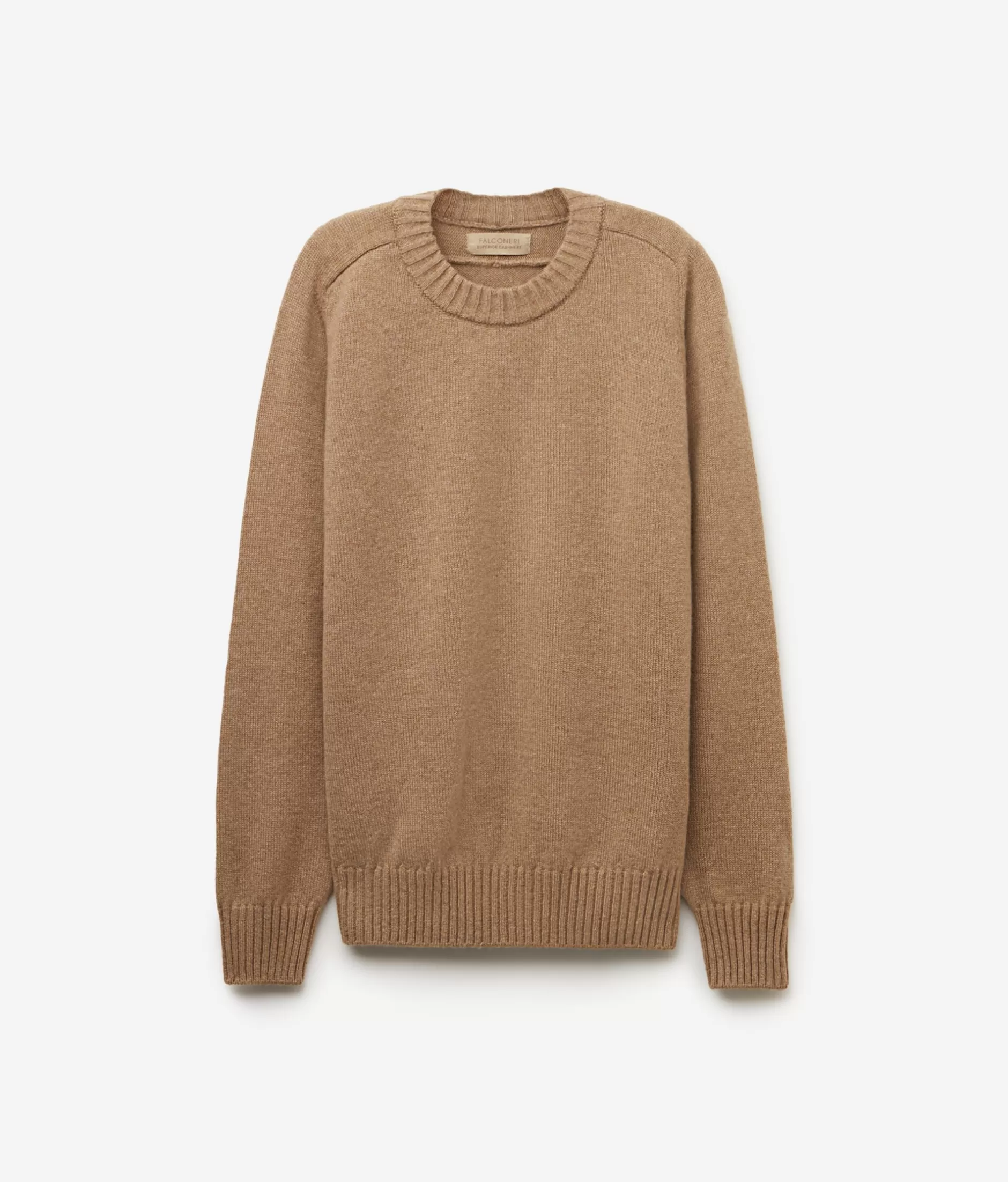 Falconeri Maglione Collo Tondo in Puro Cashmere Ultra Morbido - Maniche Raglan e Taglio Classico, Colore Naturale Beige 

（：，，