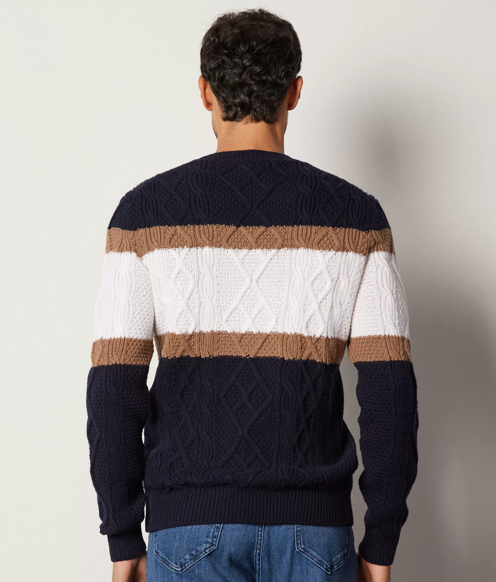 Falconeri Maglione Fisherman in Cashmere Super Morbido - Blu Mare con Dettagli a Righe, Conforto Senza Tempo