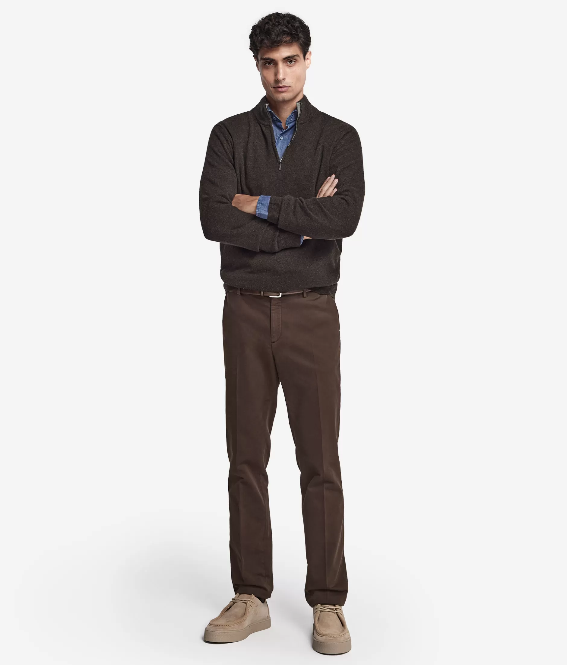 Offerta imperdibile: Maglione Falconeri Collo Alto con Mezza Cerniera in Cashmere Ultra Morbido - Tonalità Cioccolato Fondente (Mod. 9063)