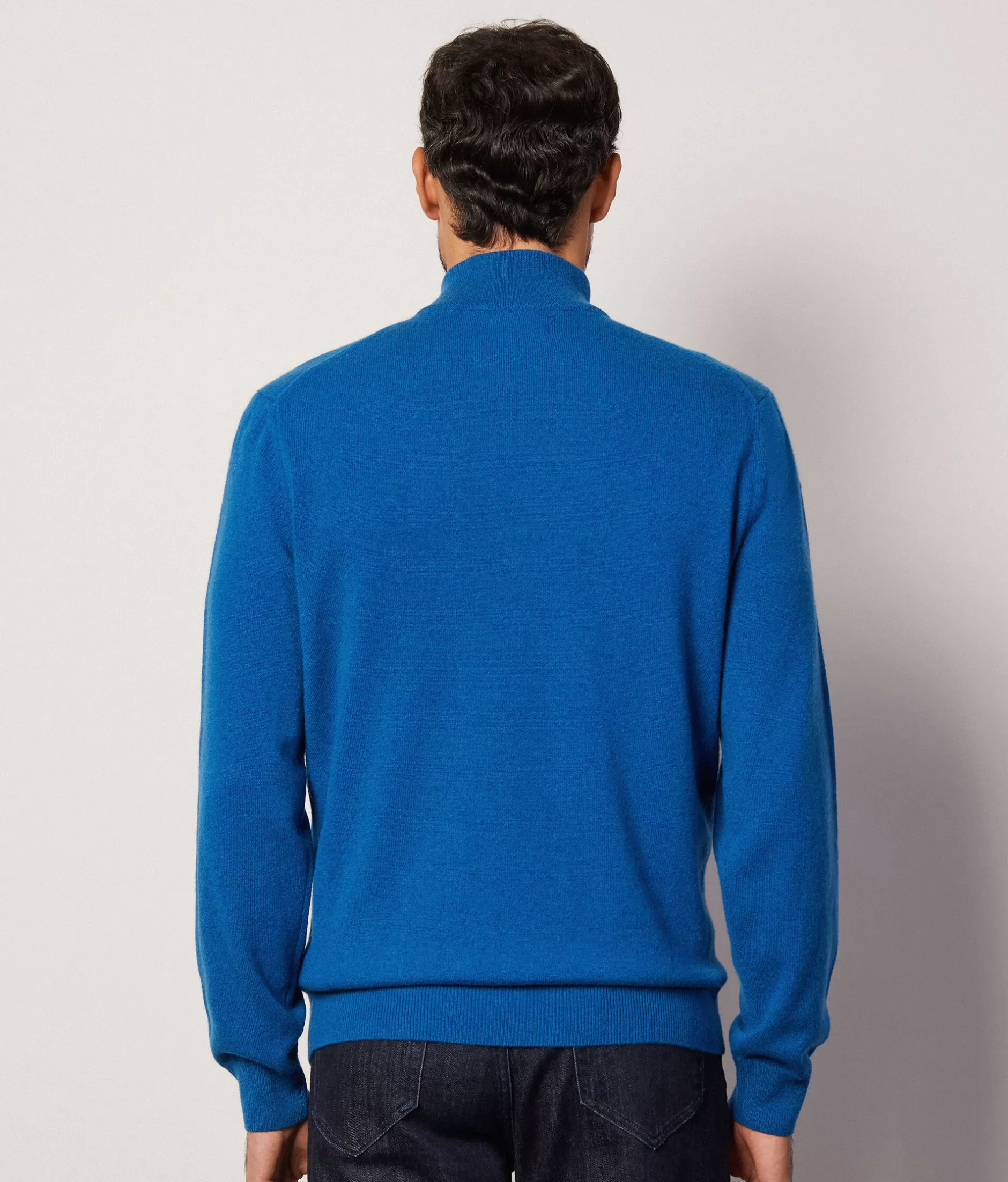 Maglione Elegante Falconeri in Cachemire Ultra Morbido - Collo Alto con Zip Parziale, Blu Genziana Mod. 8946