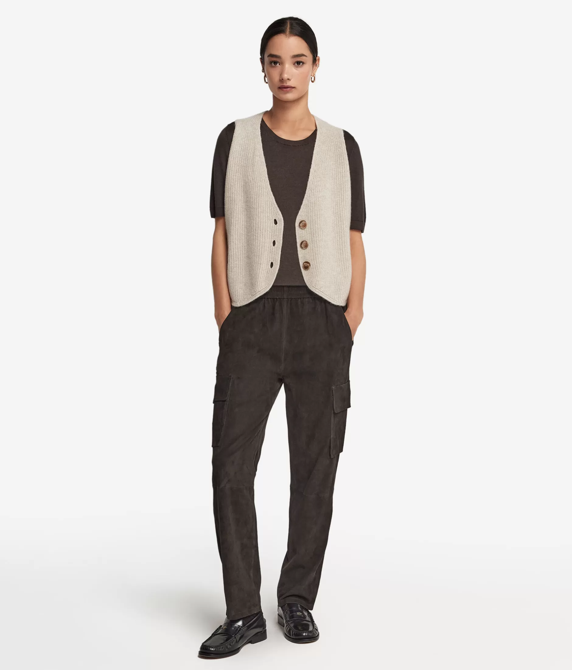 Falconeri Gilet in Puro Cashmere - Morbido Senza Maniche con Bottoni, Tinta Pietra Naturale