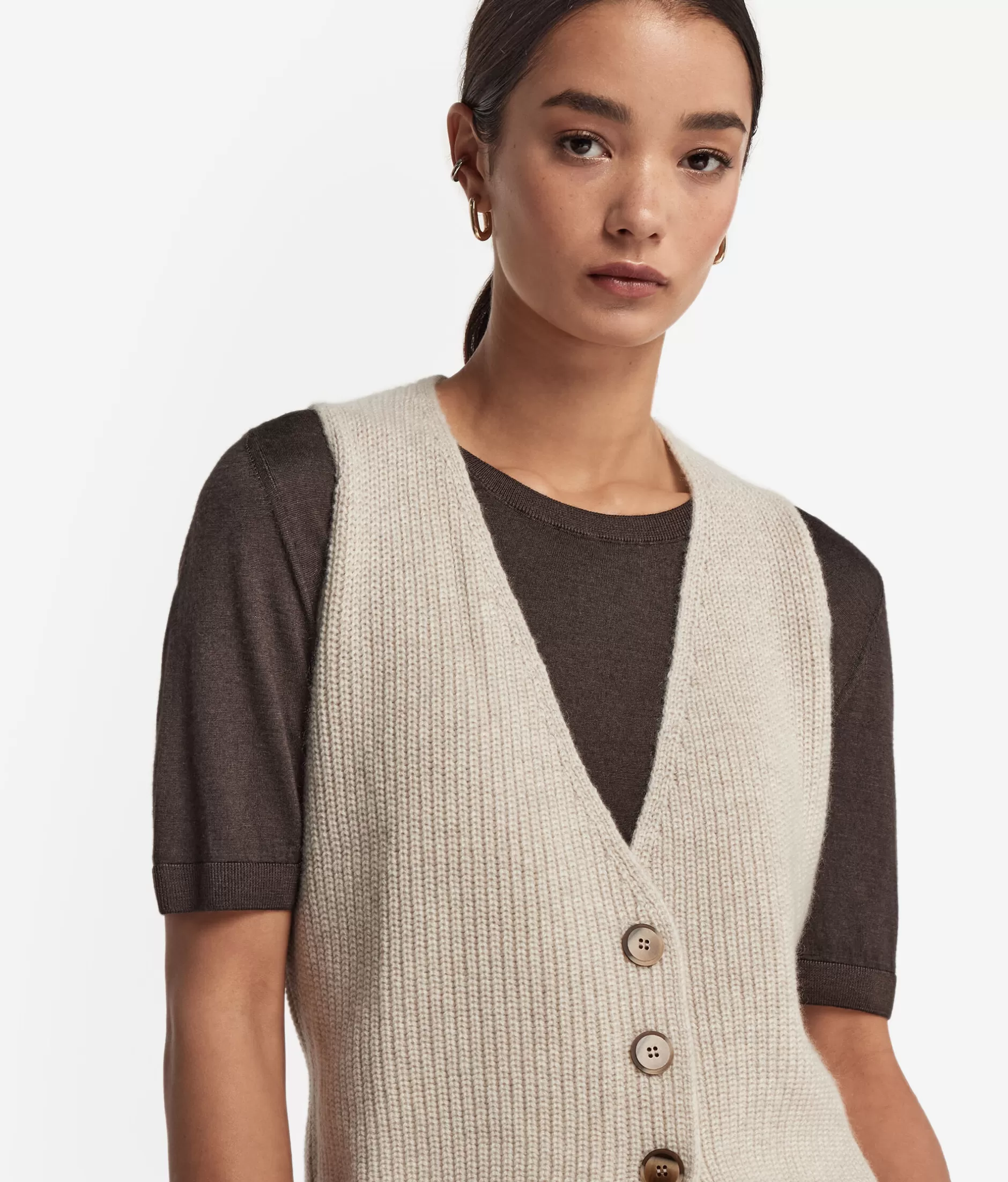 Falconeri Gilet in Puro Cashmere - Morbido Senza Maniche con Bottoni, Tinta Pietra Naturale