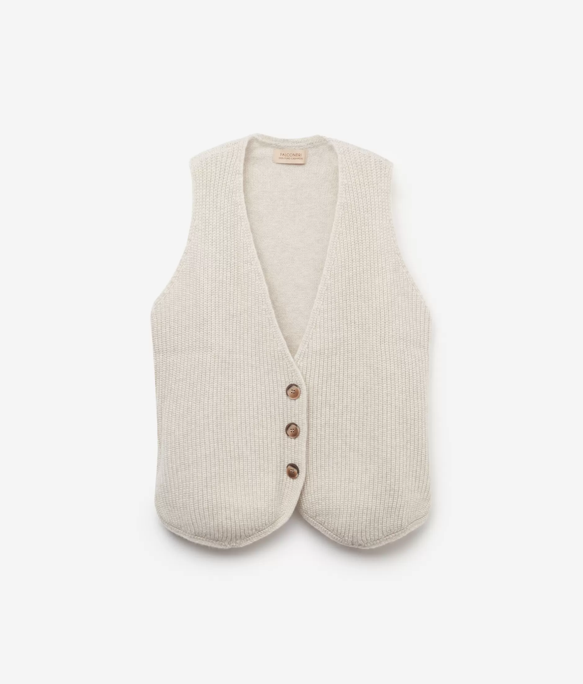 Falconeri Gilet in Puro Cashmere - Morbido Senza Maniche con Bottoni, Tinta Pietra Naturale