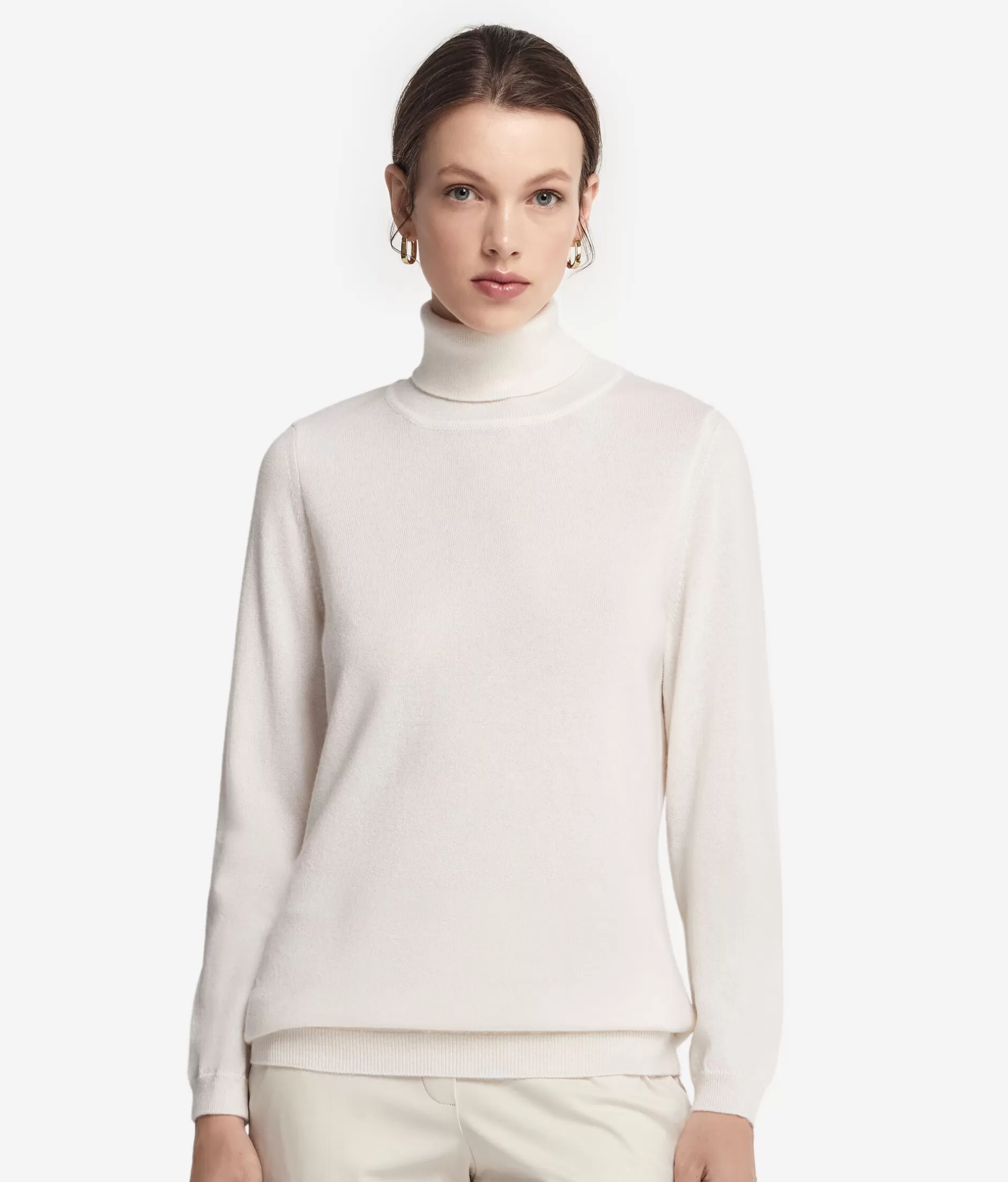 Falconeri Maglione in Cashmere Super Morbido con Dolcevita - Bianco Puro Codice 8005 con Fiocco Elegante