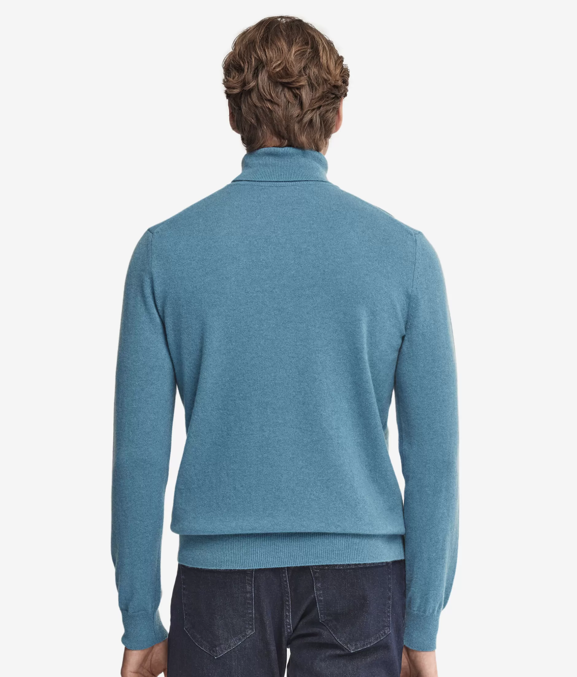Maglione a Dolcevita in Cashmere Ultra Morbido Falconeri - Blu Chiaro 9066 con Rifiniture in Blu Oxford