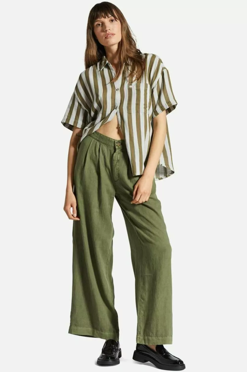 Brixton Pantalone Vintage in Mistolino Confortevole - Modello GambaLarga per Donna con Tocco Retrò, Ideale per Stagione Primavera/Estate 

（：