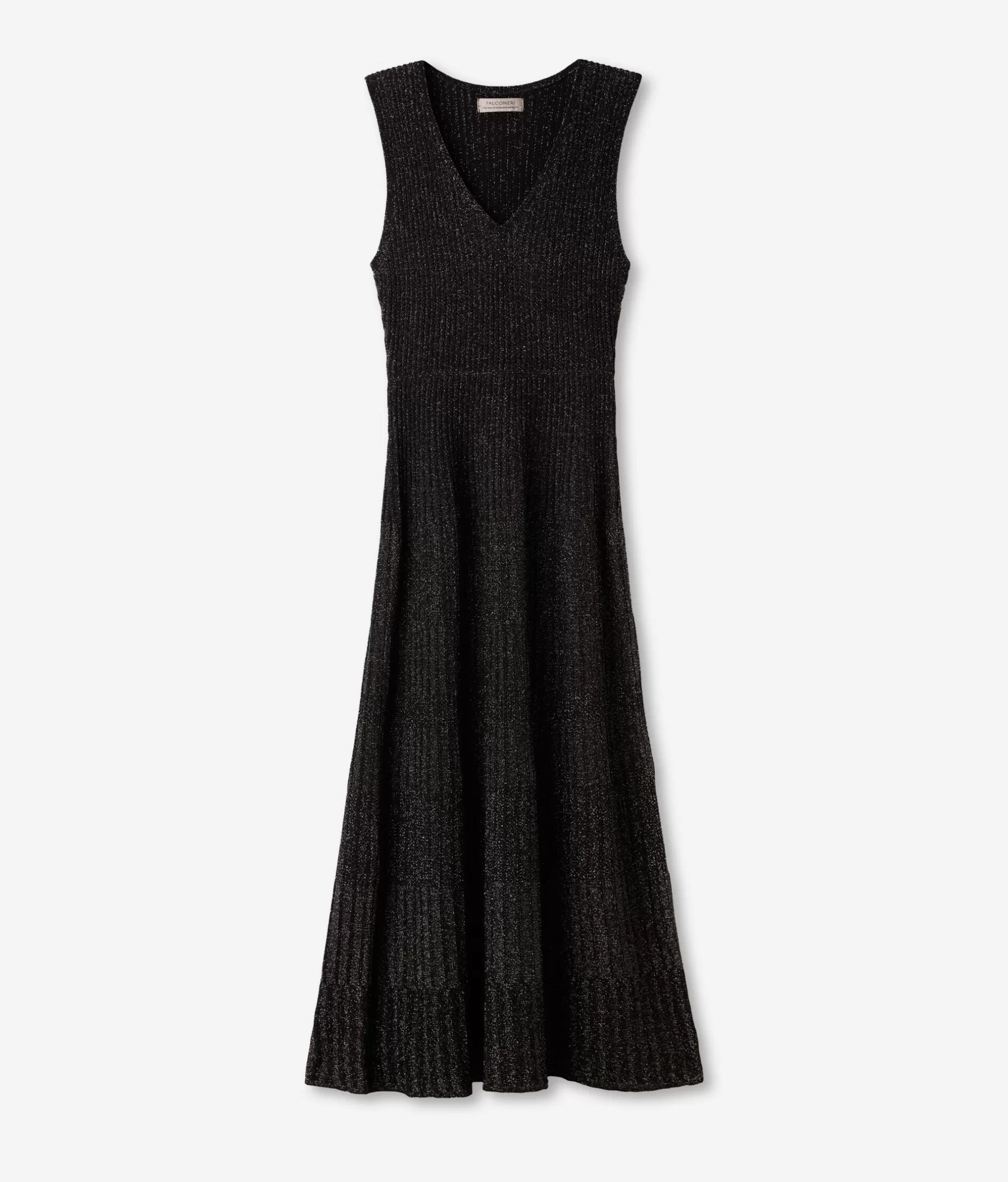 Abito in Lamé Falconeri con Scollatura a V - Elegante Vestito Nero Da Donna