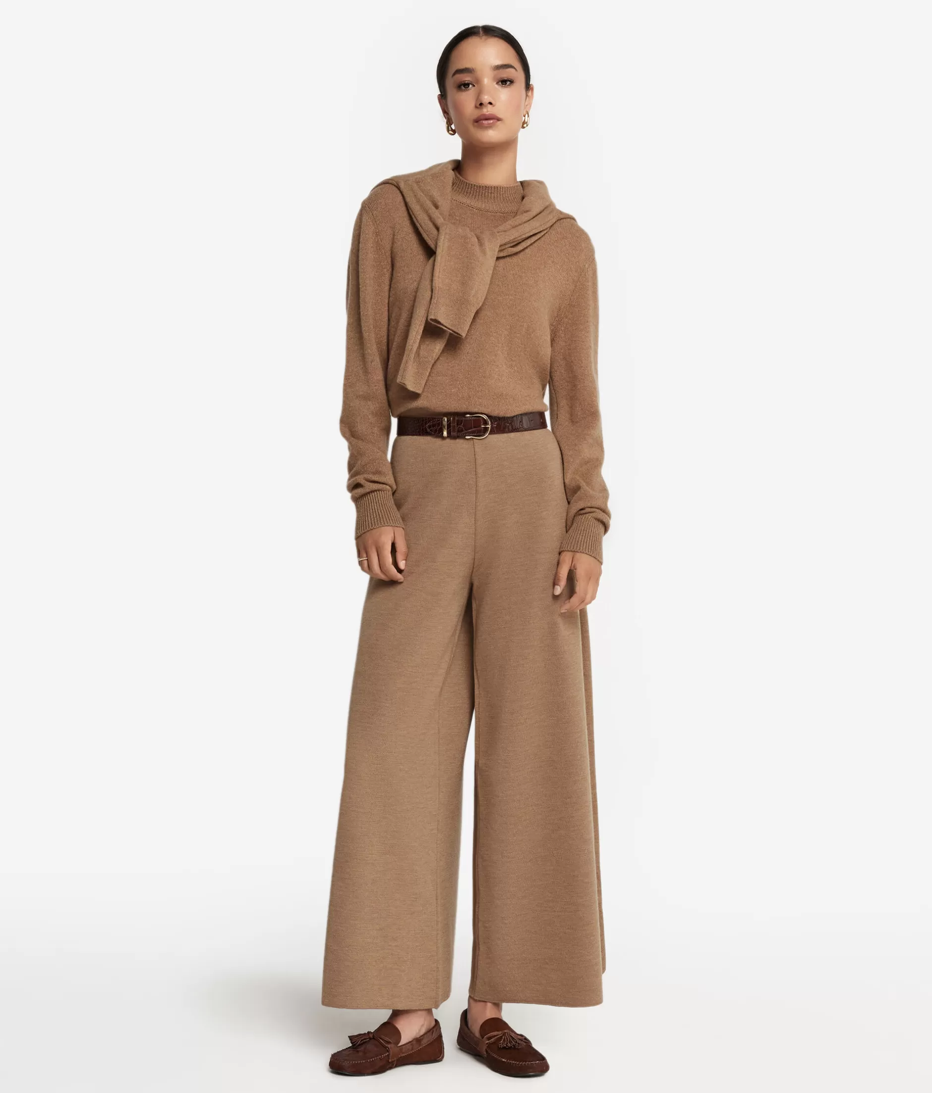 Falconeri Pantaloni Comodi a Gamba Larga in Lana Naturale - Modello 8685 Color Terra