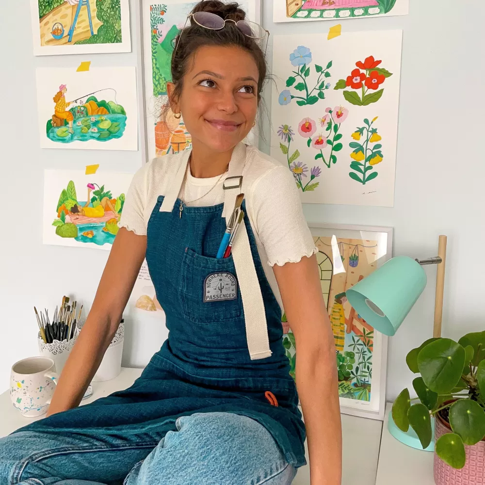 Grembiule donna in denim biologico cotto a mano - Design Floris van Bommel per la collezione Yard, tessuto resistente e sostenibile con fibbie regolabili